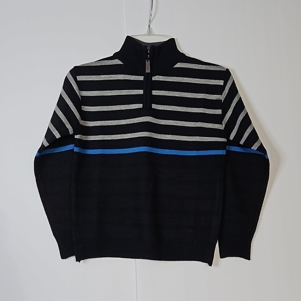 Sahara Club Bo Pullover Sweater  Quarter zip size 5 Navy  Grey Strip  NWT